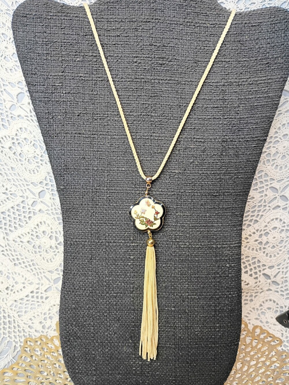 Cloisonne Cream And Black Pendant